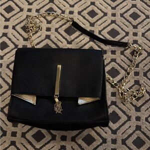 Black Textured crossbody or clutch with Gold Chain
